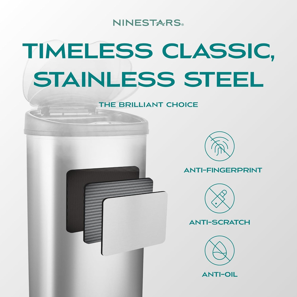 DZT-50-25 Motion Sensor Trash Can, Large, Silver