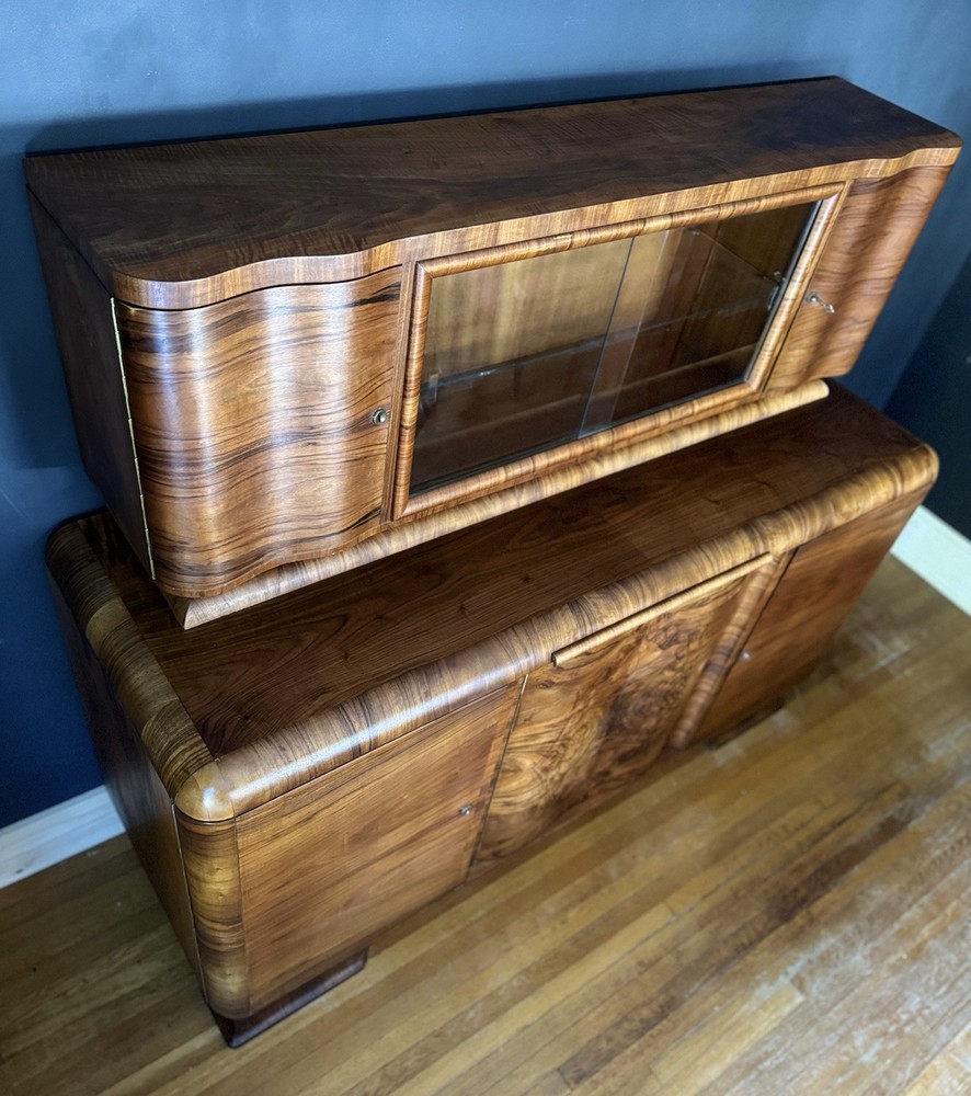 Thrum Art Deco Antique German Two Piece Sideboard Buffet
