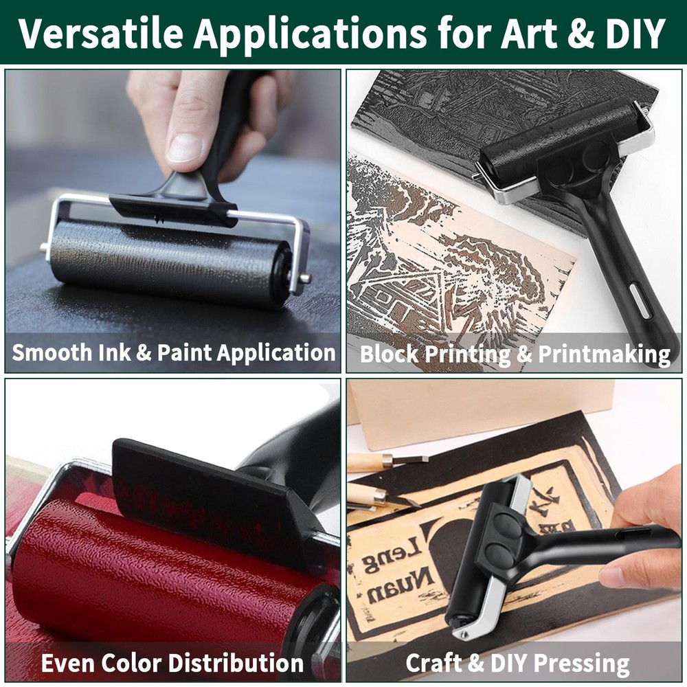 4 Inch Rubber Roller Brayer Rollers for Crafting, Hard Rubber Rollers for Pri...