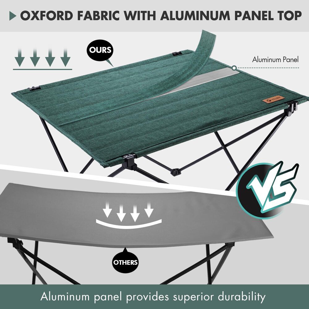 VILLEY Folding Camping Table Portable Beach Table With Aluminum Panel Large Size
