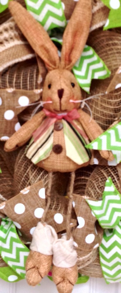 Slim, Narrow Easter Bunny Handmade Deco Mesh Wreath