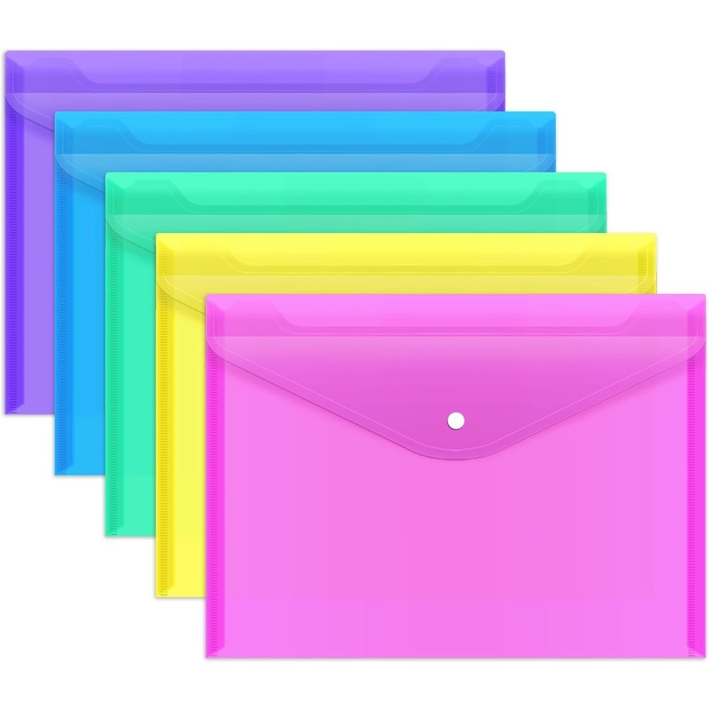 Plastic Envelopes with Snap Closure Poly Document Folders A4 Letter Size for
