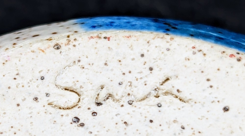 Handmade Pottery Signed Blue & White Candlesticks Excellent Condition Pair