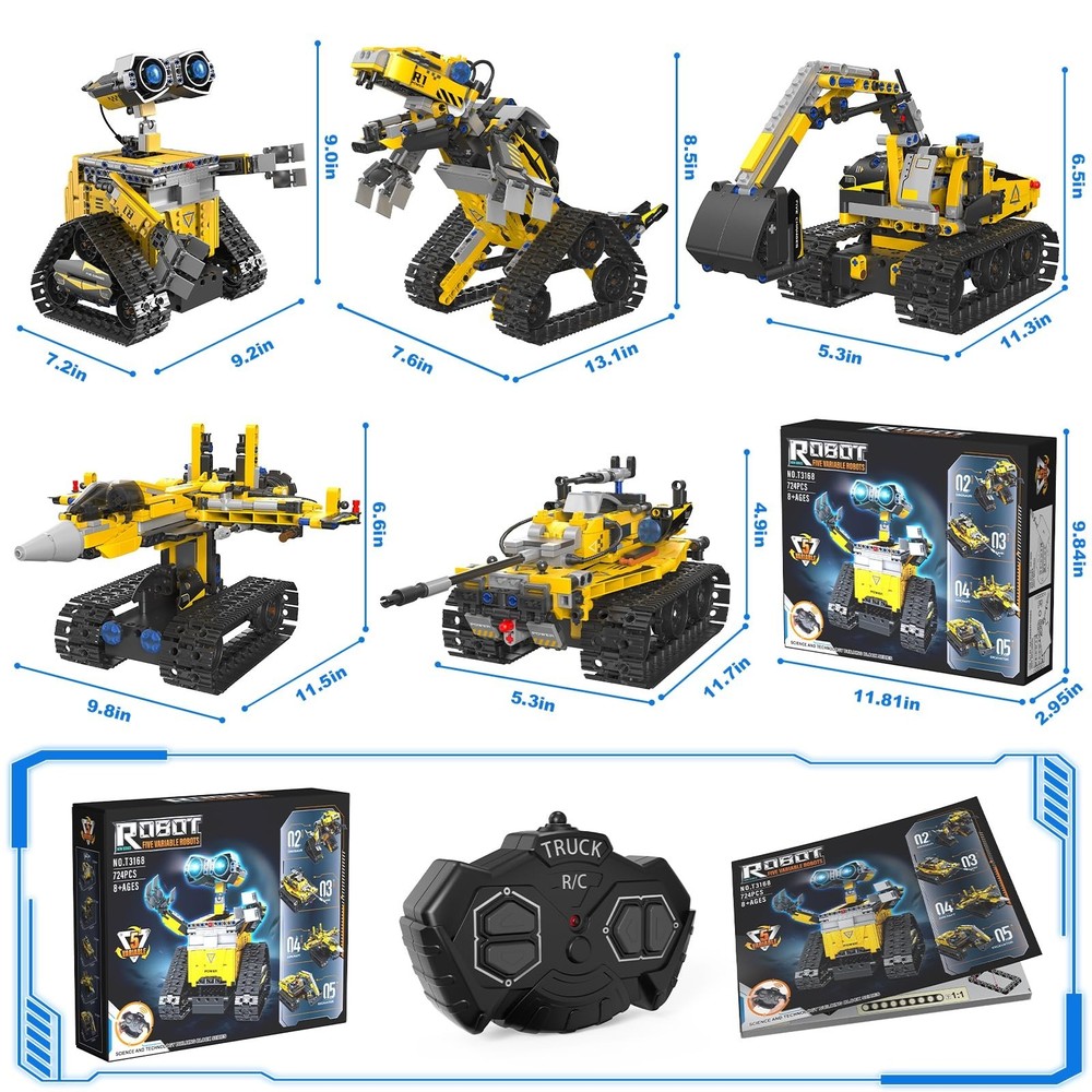 5-in-1 Remote Control Robot Building Kit, 724 Pcs Buildable Model Engineering...