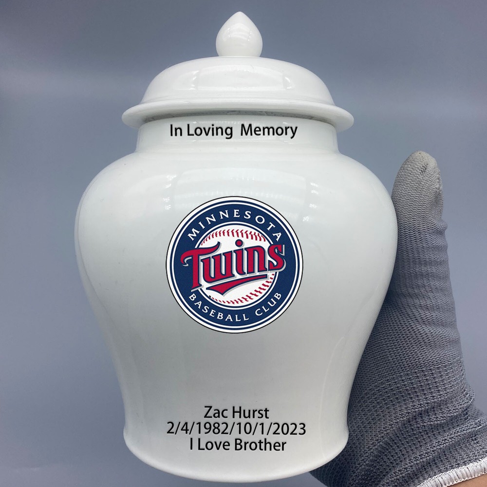 Ceramic Medium Urn for Minnesota Twins Baseball Theme, Custom Text & Number