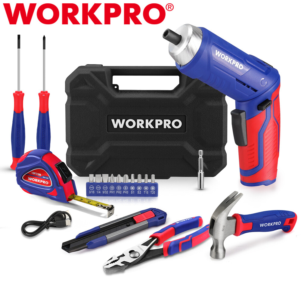WORKPRO Tool Set 3.7V Rotatable Electric Screwdriver 18PC Portable Home Tool Kit