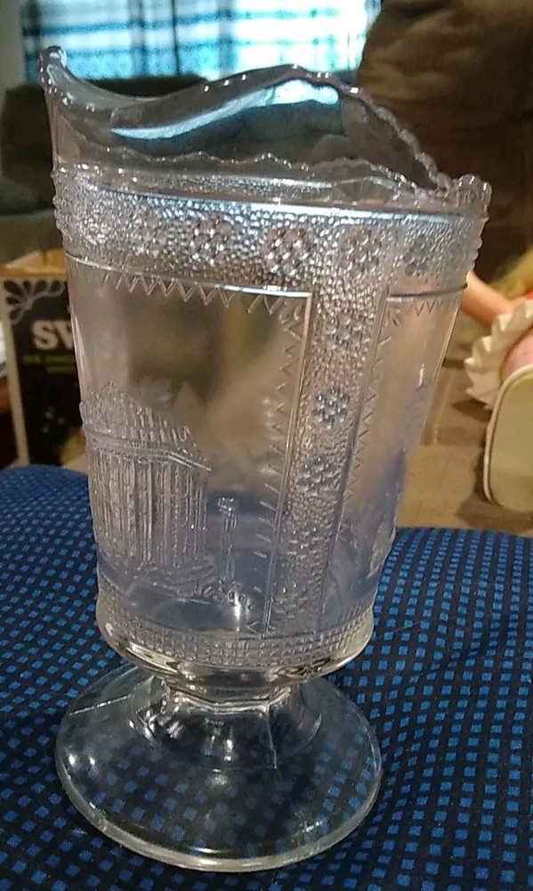 Embossed Footed Glass Pitcher with Pyramid & Sphinx