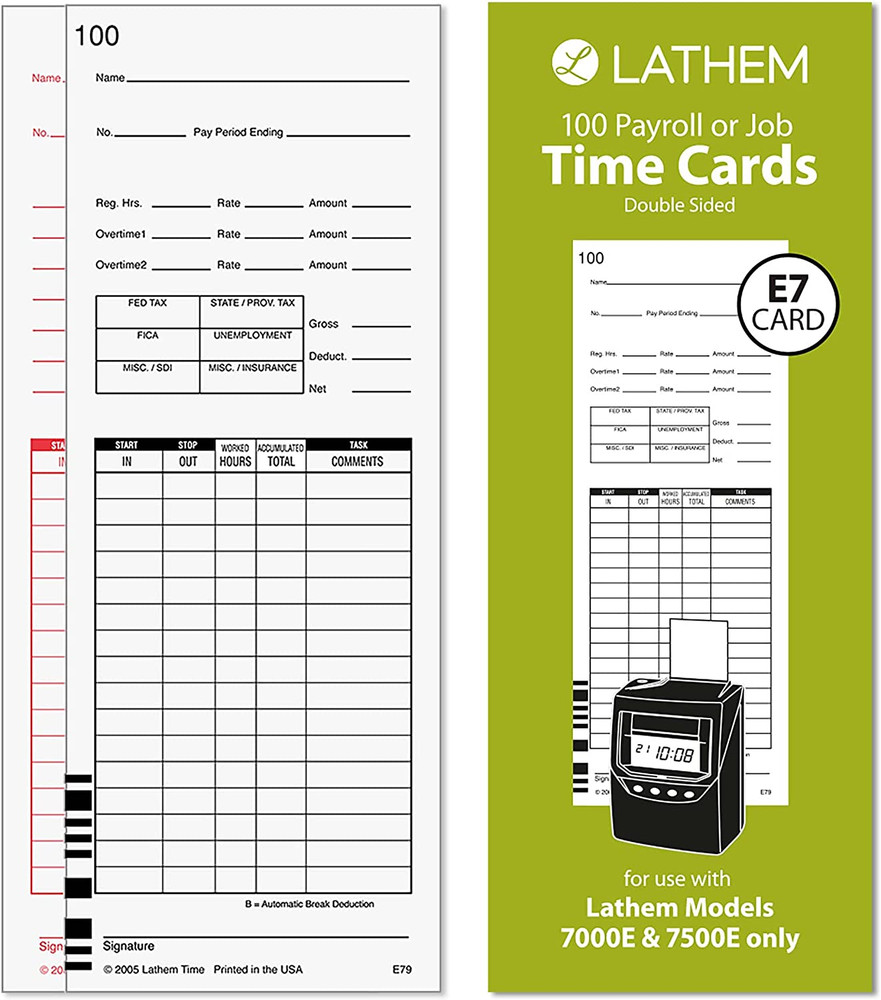 Universal Payroll/Job Time Cards, Double-Sided, for 7000E / 7500E Time Clock...