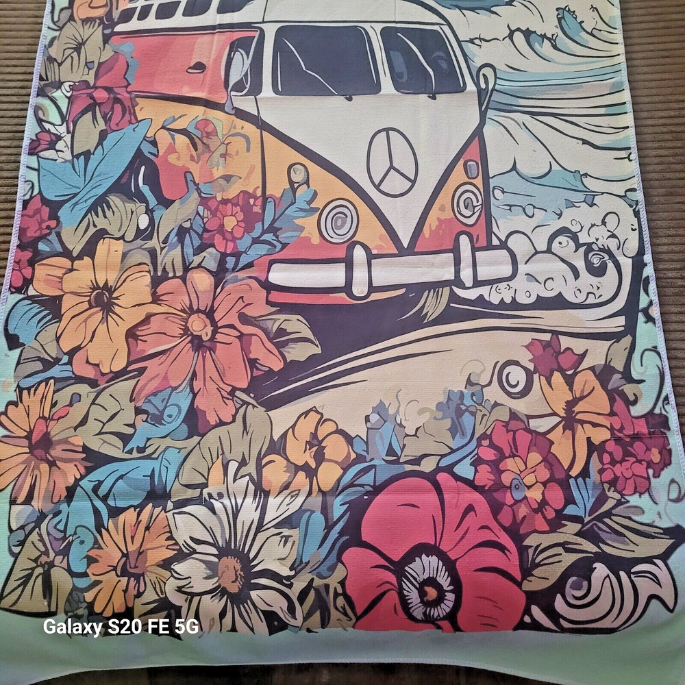 Van VW Split Window Peace Flower Hippie Towel Beach Bath Pool Ocean Palm Tree