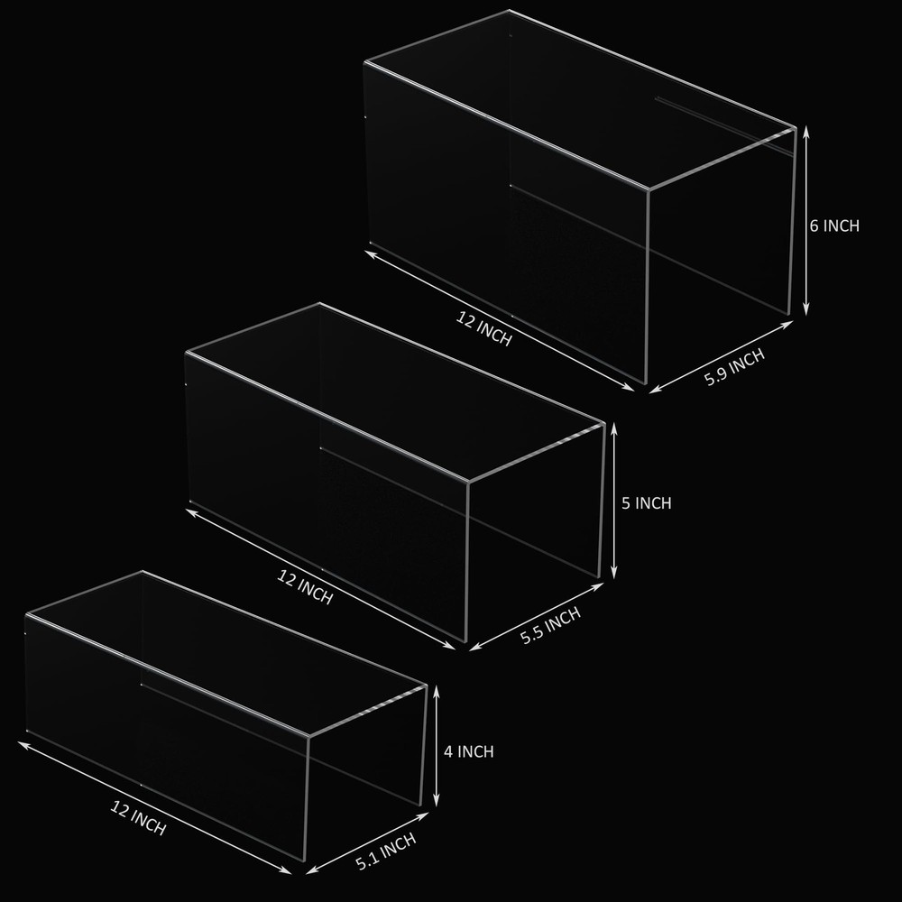 Clear Display Risers Shelf 3pcs, Countertop Rectangular Acrylic Display Stora...