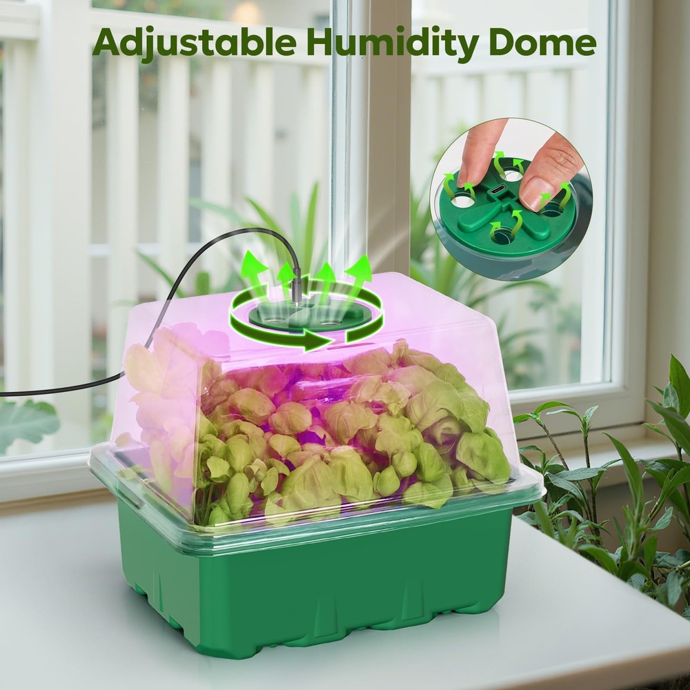 Starter Kit with Grow Light, Elevated Seedling Tray Kit with Adjustable Humid...
