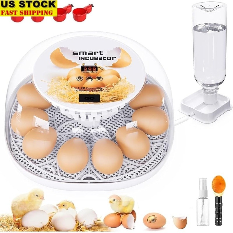 12 Eggs Incubator Automatic Turning LED Display Water Adding Hatching Poultry US