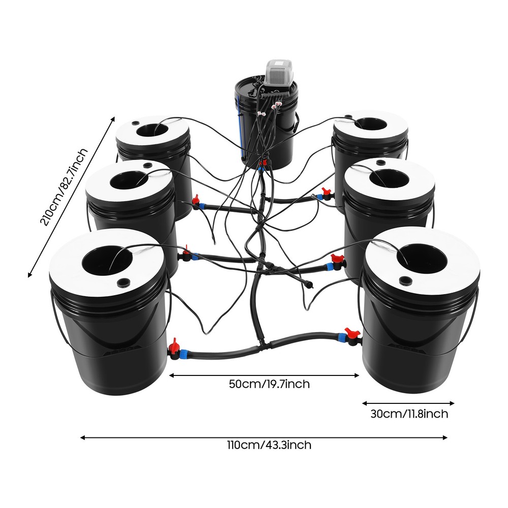 DWC 5 Gallon 6 Buckets Hydroponics Growing System Recirculating Growing Kit New
