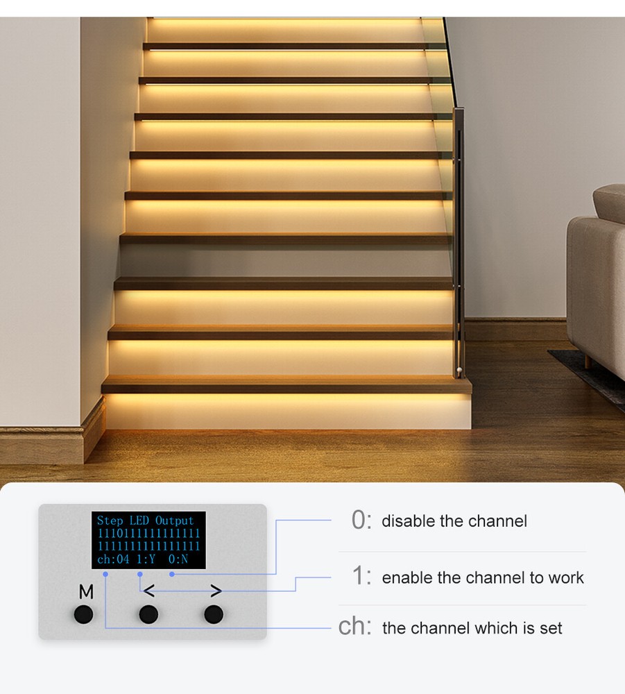 ES32 LED Stair Light Controller Dimmable Ladder RGB Pixel SPI Pir Motion Sensor
