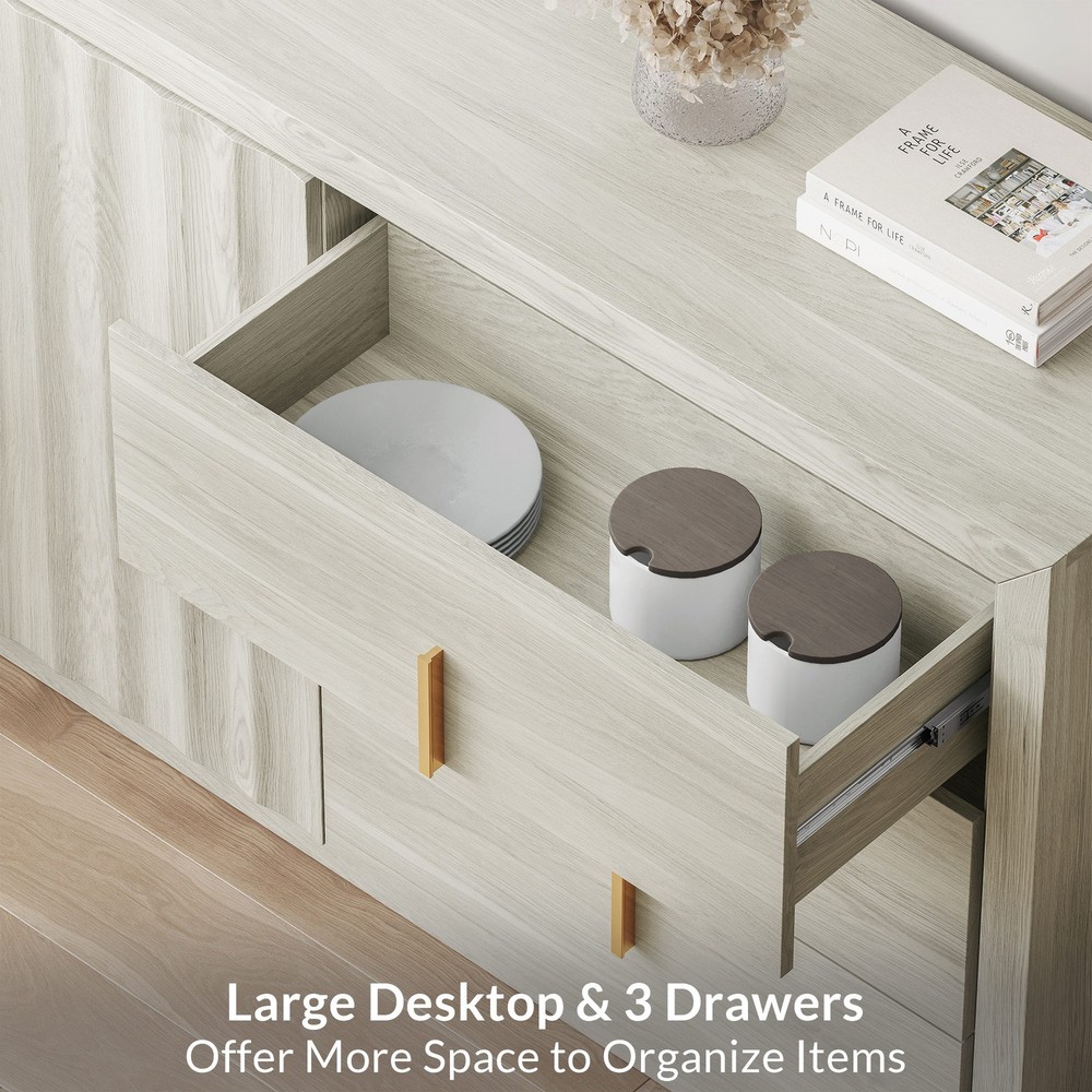 Sideboard Buffet Table w/ 3 Drawers & 2 Storage Cabinet - White Sand