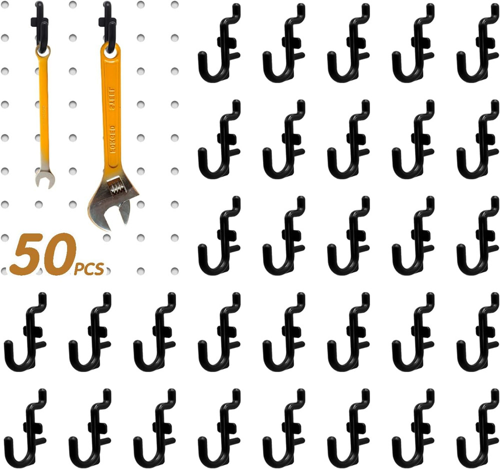 50PCS Pegboard Hooks Plastic Peg Board J Hooks for Hanging Black Pegboard Hooks