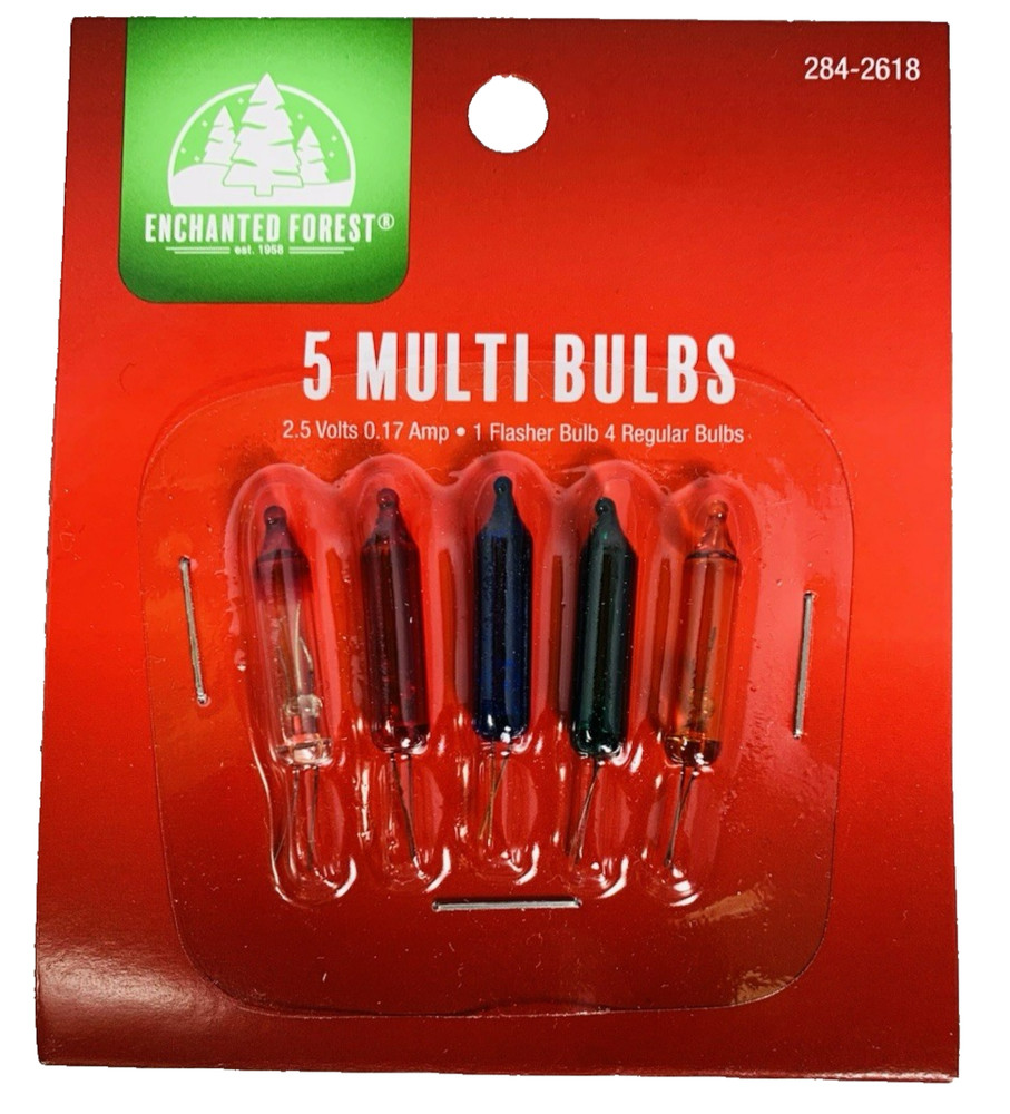 2.5 volt Multi Color Mini Replacement Christmas Light Bulbs 5 Bulbs 1 Flasher EF