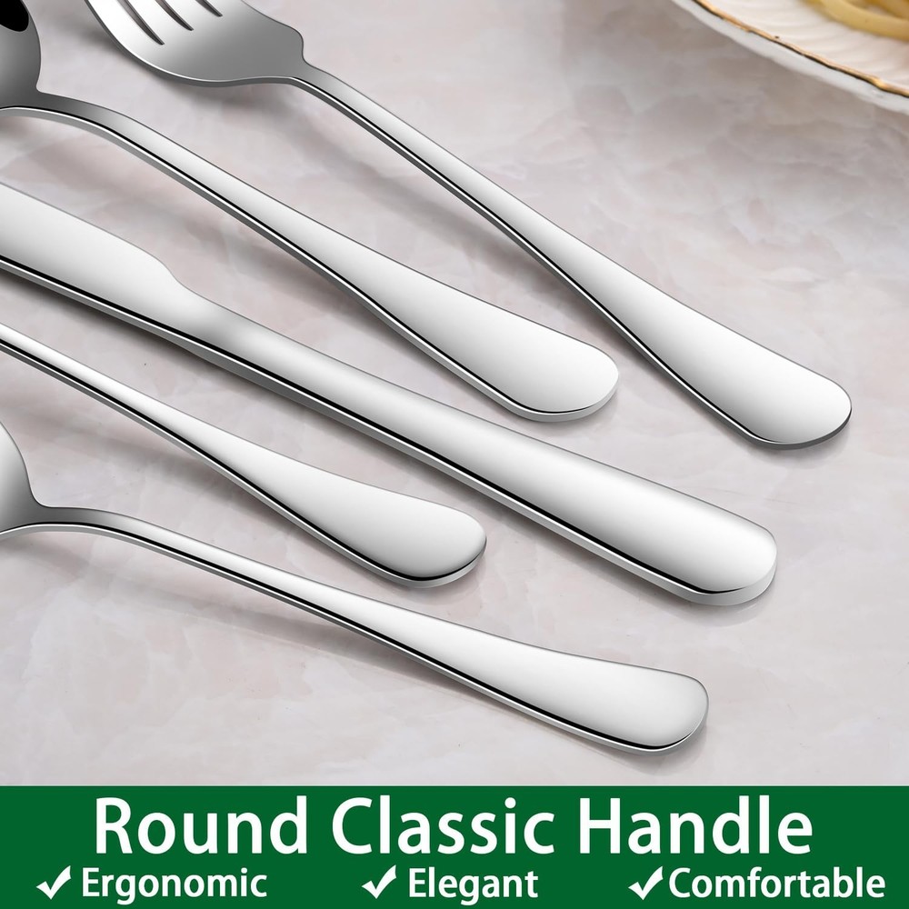 24-Piece Silverware Set with Steak Knives,Flatware 24-Pieces, Silver