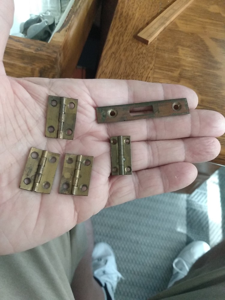 Antique Brass Small HINGES And Lock Plate Hardware