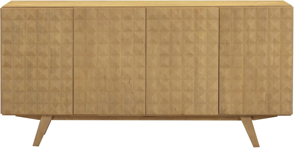 Mid-Century Modern Solid Wood Sideboard Buffet Cabinet with Geometric Fronts