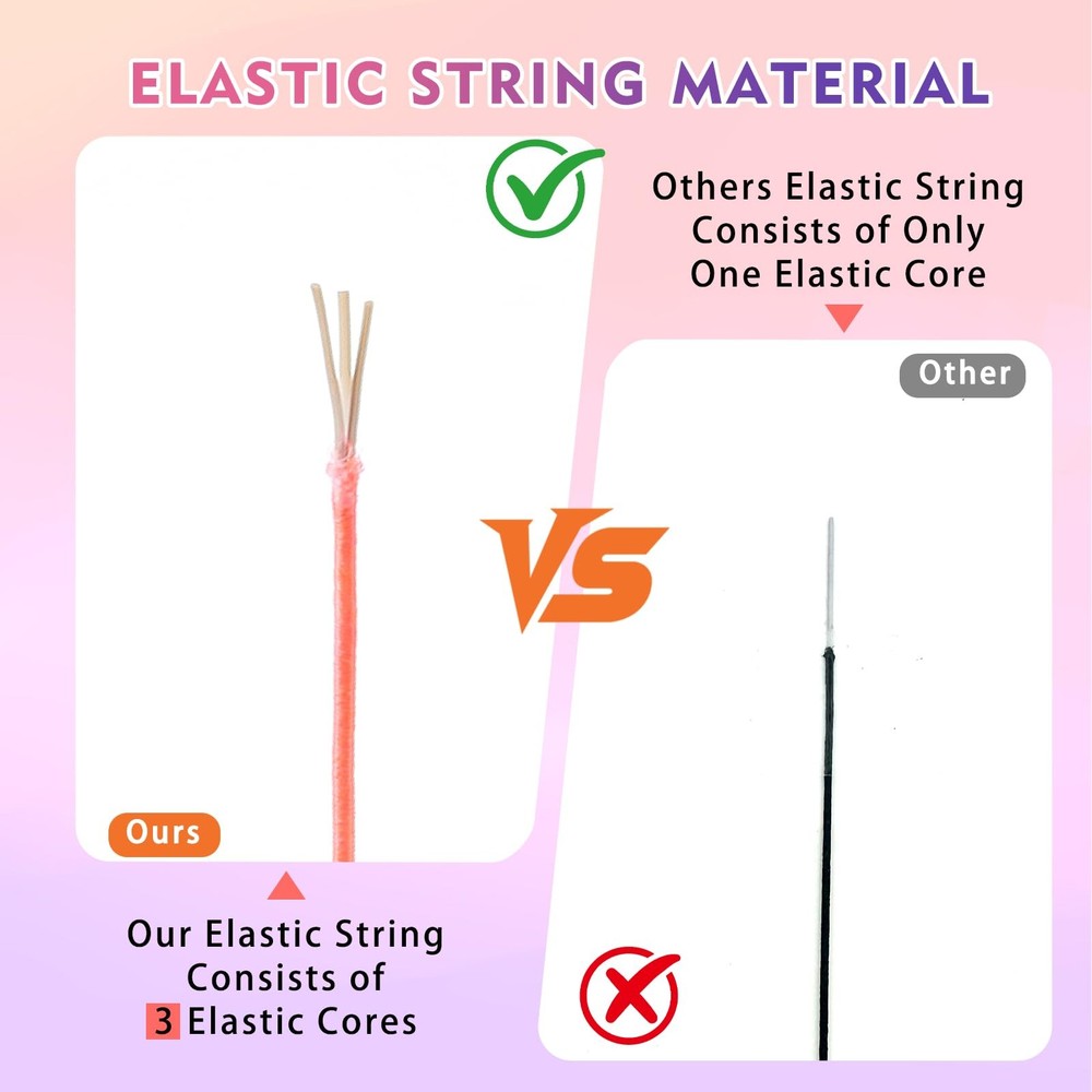 Elastic String for Bracelets, 1mm Sturdy Stretchy String Rainbow Elastic Cord...