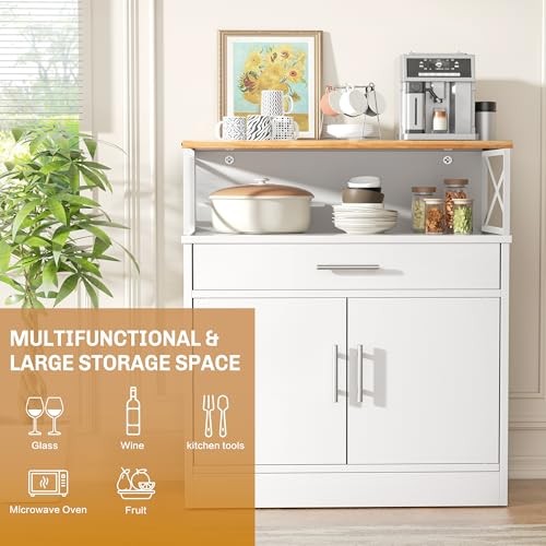 Kitchen Buffet Cabinet with Adjustable Shelf, Modern Kitchen 37.6"H New White
