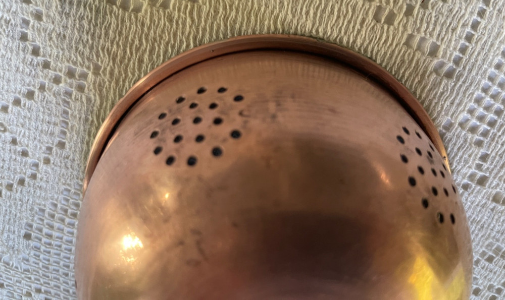 Vintage Copper Strainer , Long Handle, 5.5" D
