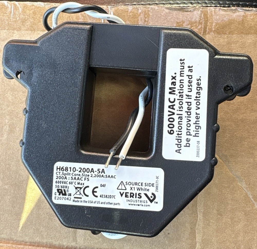 Veris H6810-200A-5A Split Core Current Transformer 200A 5A 600VAC
