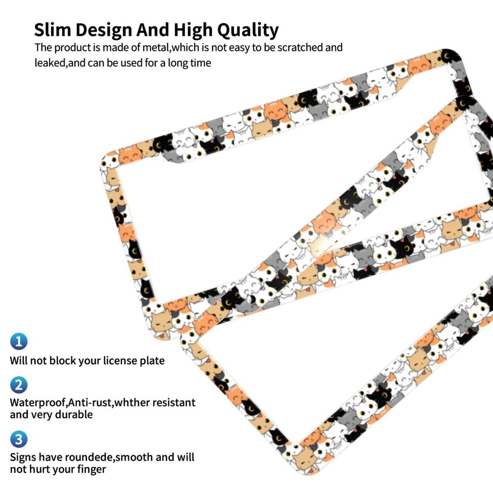 Cute Cat Pattern License Plate Frames 2 Pack 2 one size,