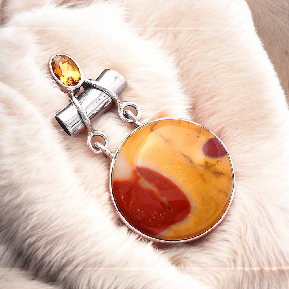 Mookaite Jasper & Citrine Solid 925 Sterling Silver Pendant
