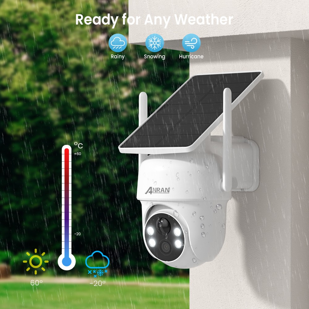 ANRAN Solar-Powered PTZ Wireless Security Camera with Solar Panel 2K Outdoor Use
