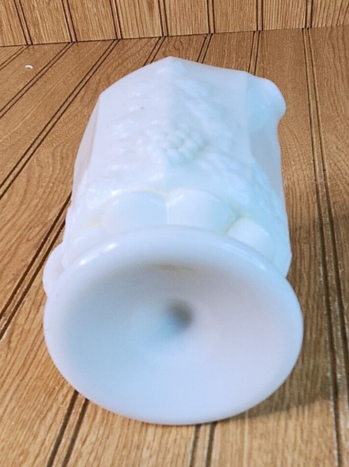 Milk Glass White Pitcher with Grape Design