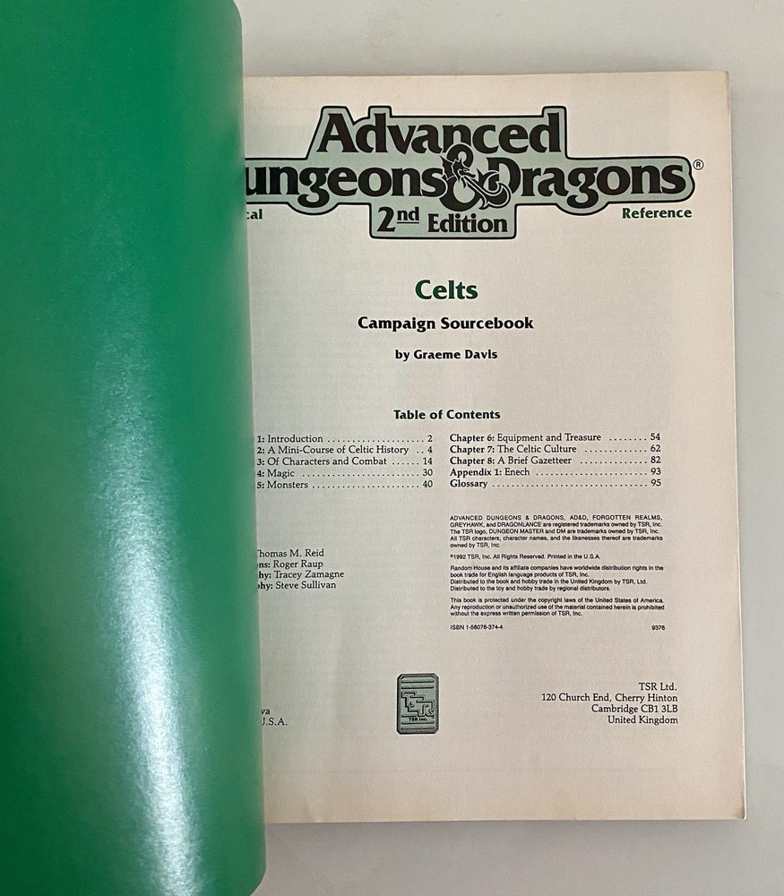 AD&D 2nd Ed Historical Reference: Celts Campaign Sourcebook #9376; W/ Map