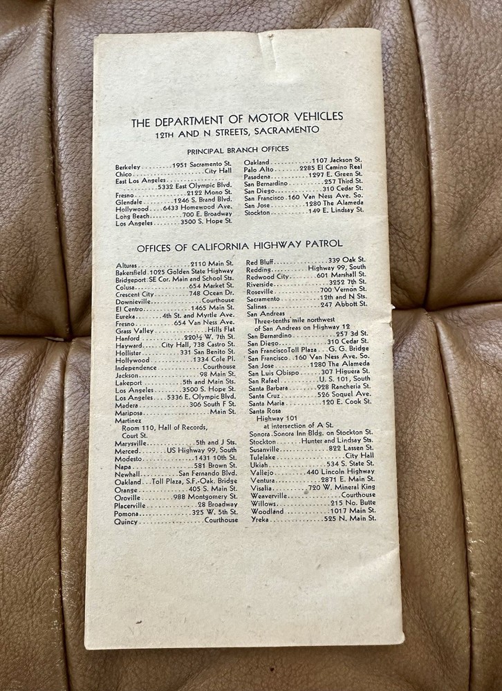 ORIGINAL 1944 DMV CALIFORNIA VEHICLE CODE SUMMARY BOOKLET
