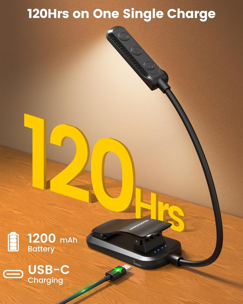 Rechargeable Book Light 13 LED Clip On Reading Light 3 Color Dimmable