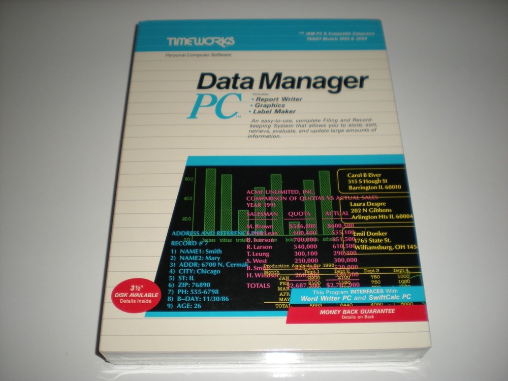 Timeworks Data Manager PC dos database new in box 5.25"