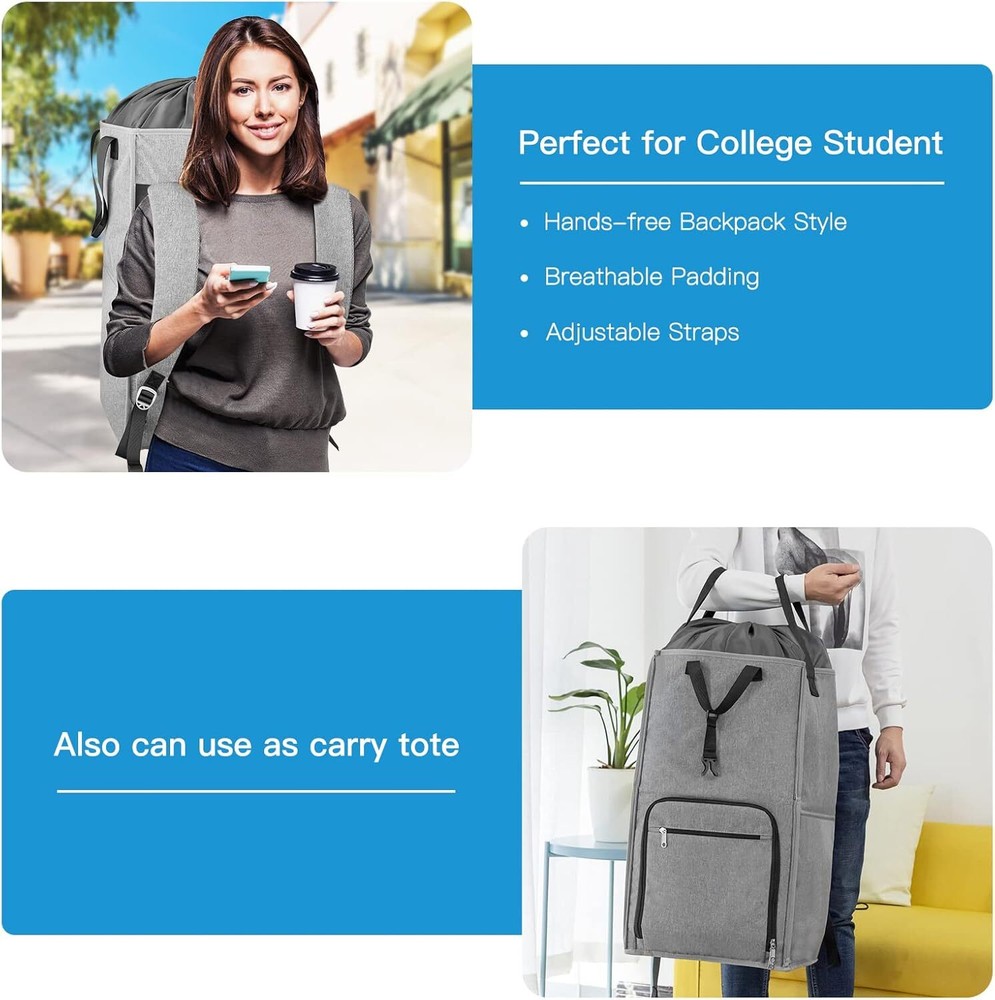 Laundry Backpack Bag, 2 in 1 Laundry Hamper Basket, Adjustable Shoulder Straps