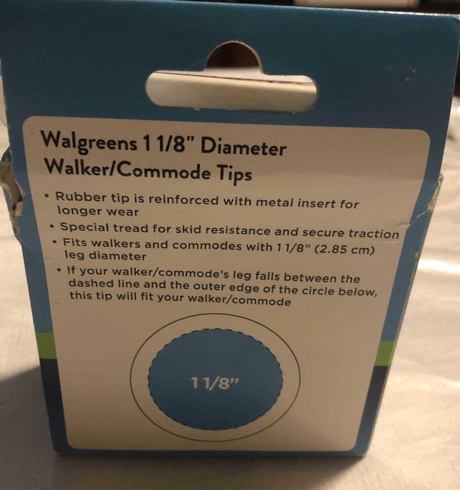 Walgreens Walker / Commode Tips Mobility 1-1/8" 4 Rubber Tips New
