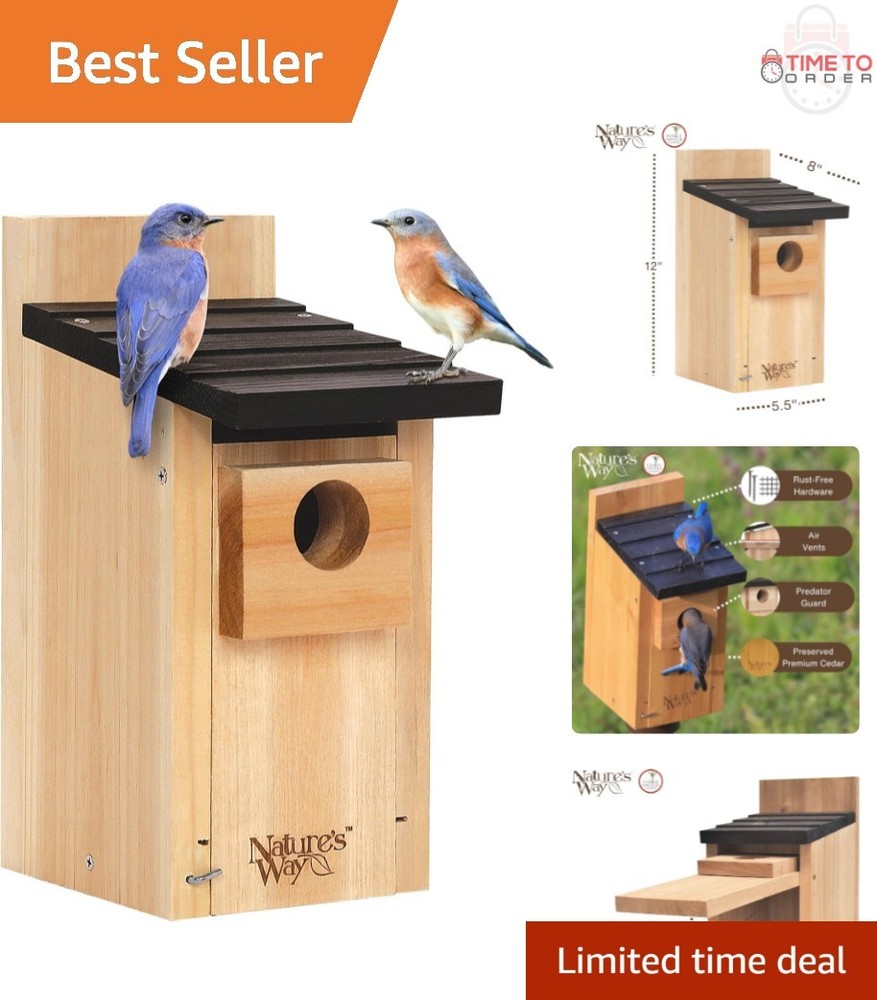 Bird House Cedar Bluebird Box Durable Bird Shelter with Predator Guard