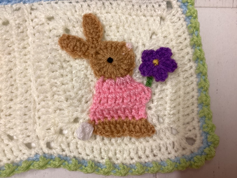 One Handmade Crochet SPRING/EASTER themed blanket 65cmx52cm