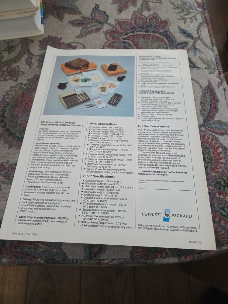 HP -97 + HP -67 CALCULATOR ADVERTISEMENT