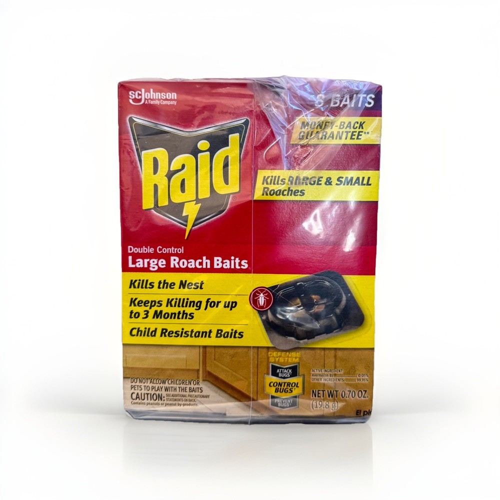 RAID Double Control Large Roach Baits, 3 Pack (24 Baits) (0.70 Oz Per Box)