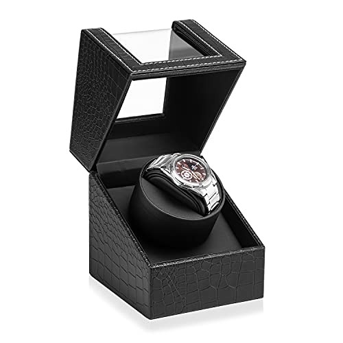 Automatic Single Watch Winder for Automatic Black Crocodile Pattern Leather