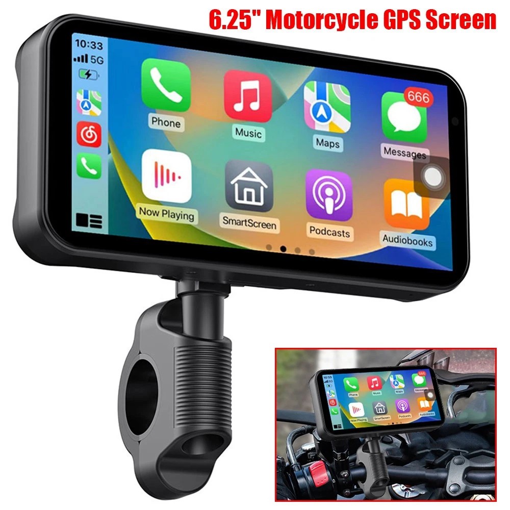 6.25" Motorcycle GPS Navi Wireless Carplay/Android Waterproof Bluetooth w/Camera