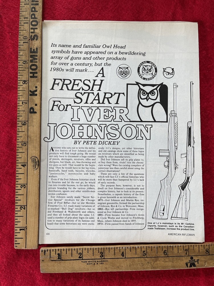 Iver Johnson Firearms Magazine Article/Print Ad Historical Article