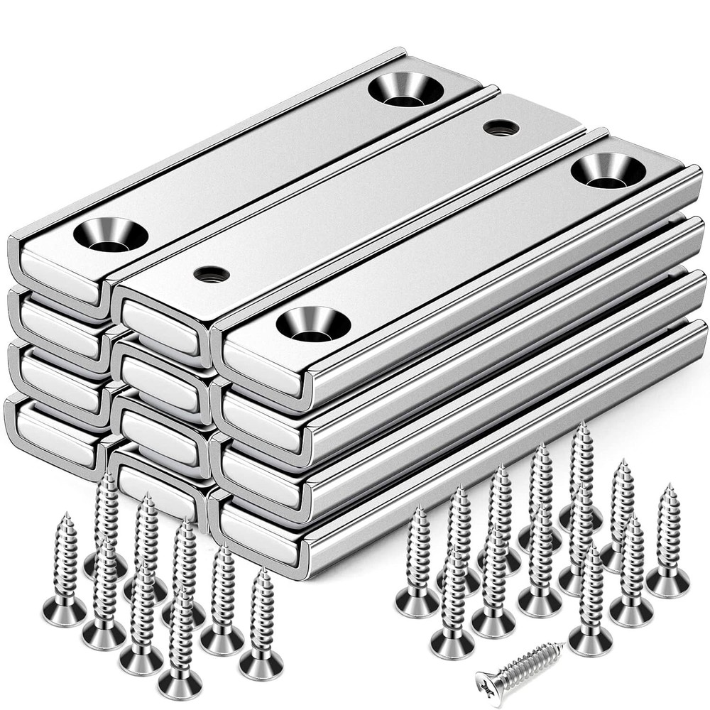 Neodymium Rectangular Pot Magnets with 70LBS Pull Force - Pack of 12