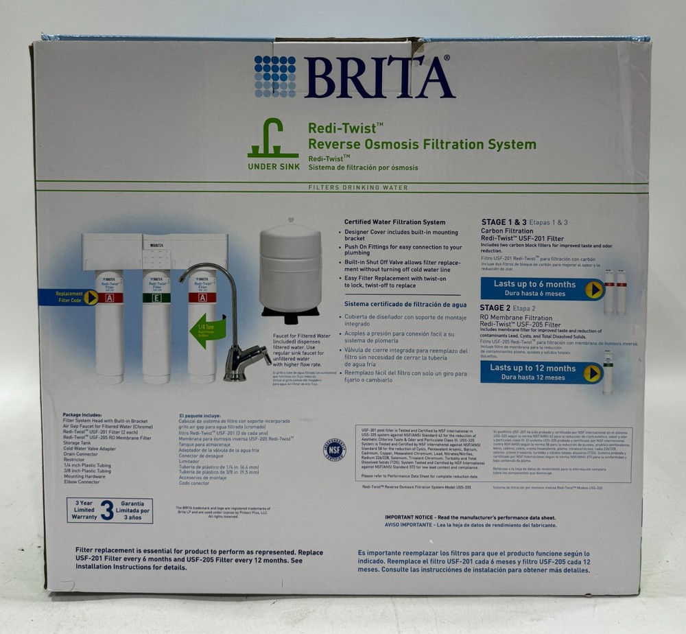 Brita Redi-Twist Reverse Osmosis 3-Stage Under Sink Filtration System USS-335