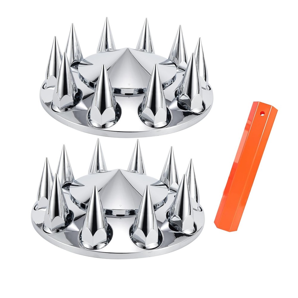 ABS Chrome Plastic Front Axle Cover Kits with 33mm Thread-on 2 Set, Spiked