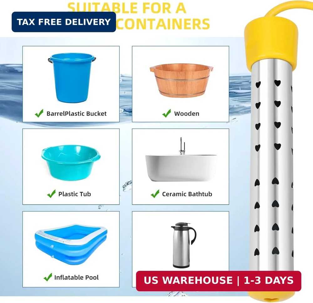 1500W Immersion Water Heater with Digital LCD Thermometer & Stainless Steel Guar