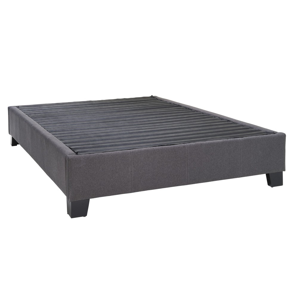 Modern Contempo King Upholstered Bed Platform Base, Charcoal Grey